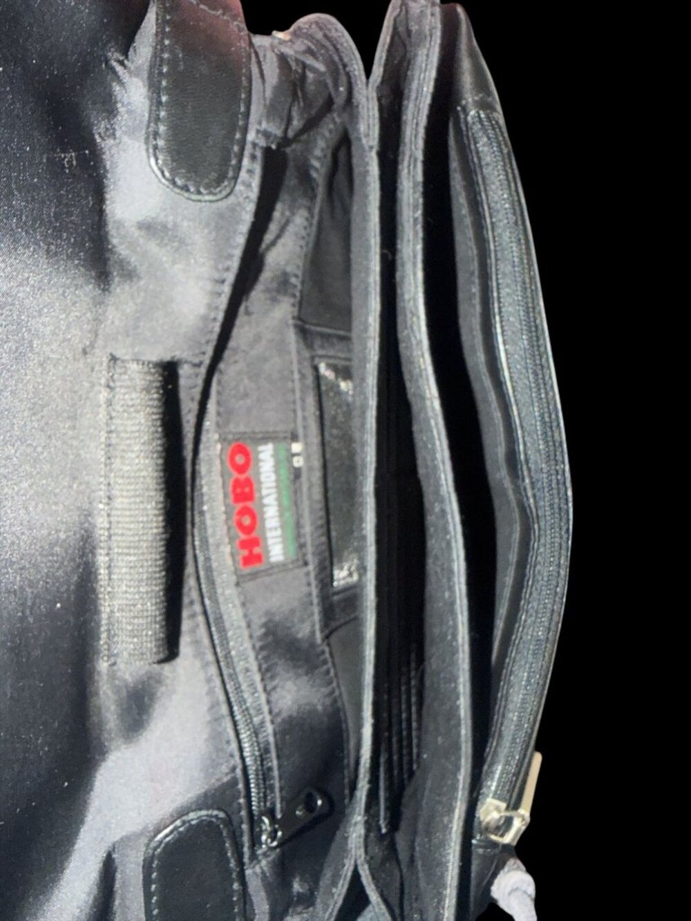 VTG HOBO Int Convertible Shoulder Bag Black Leather Flap Demi Bag Organizer Y2K - Picture 12 of 14